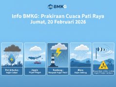 Prakiraan Cuaca Pati Raya Jumat, 20 Februari 2026, Waspada Hujan Lebat